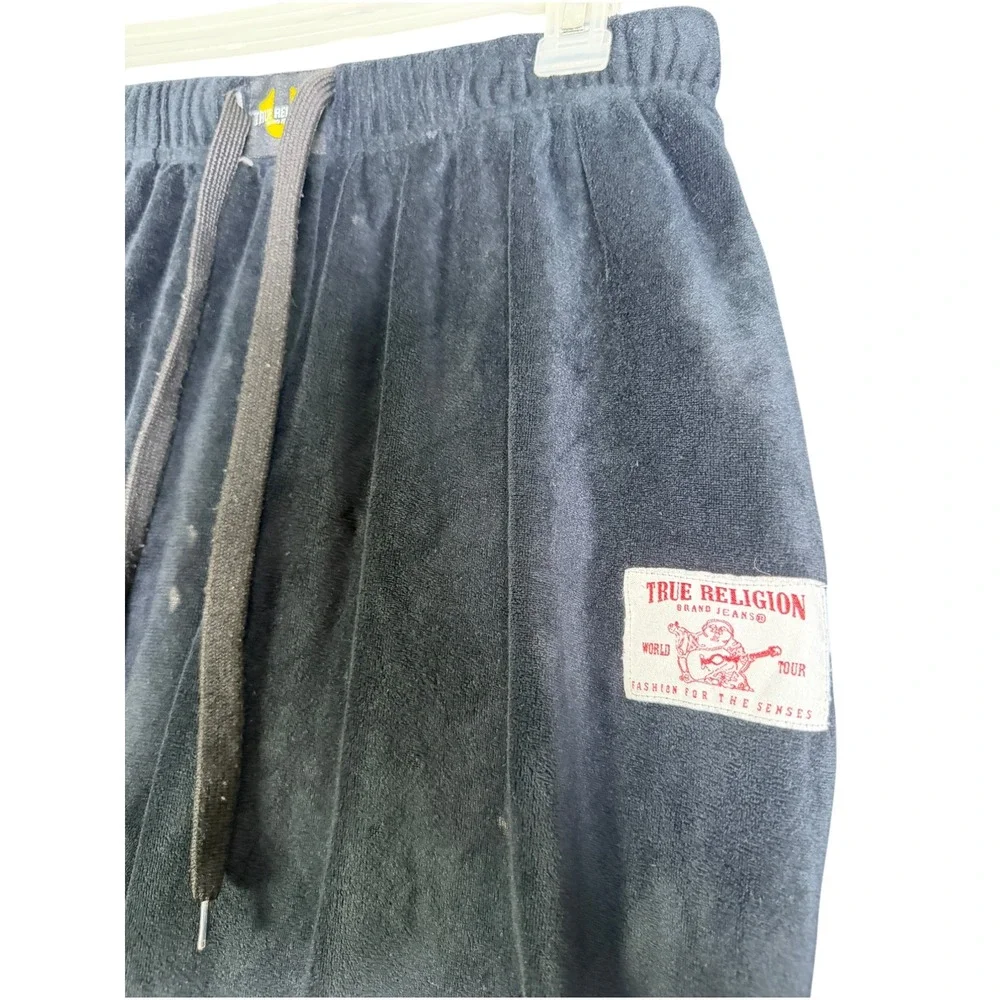 True Religion Mens Velour Lounge Pants Black Straight Leg Drawstring Medium